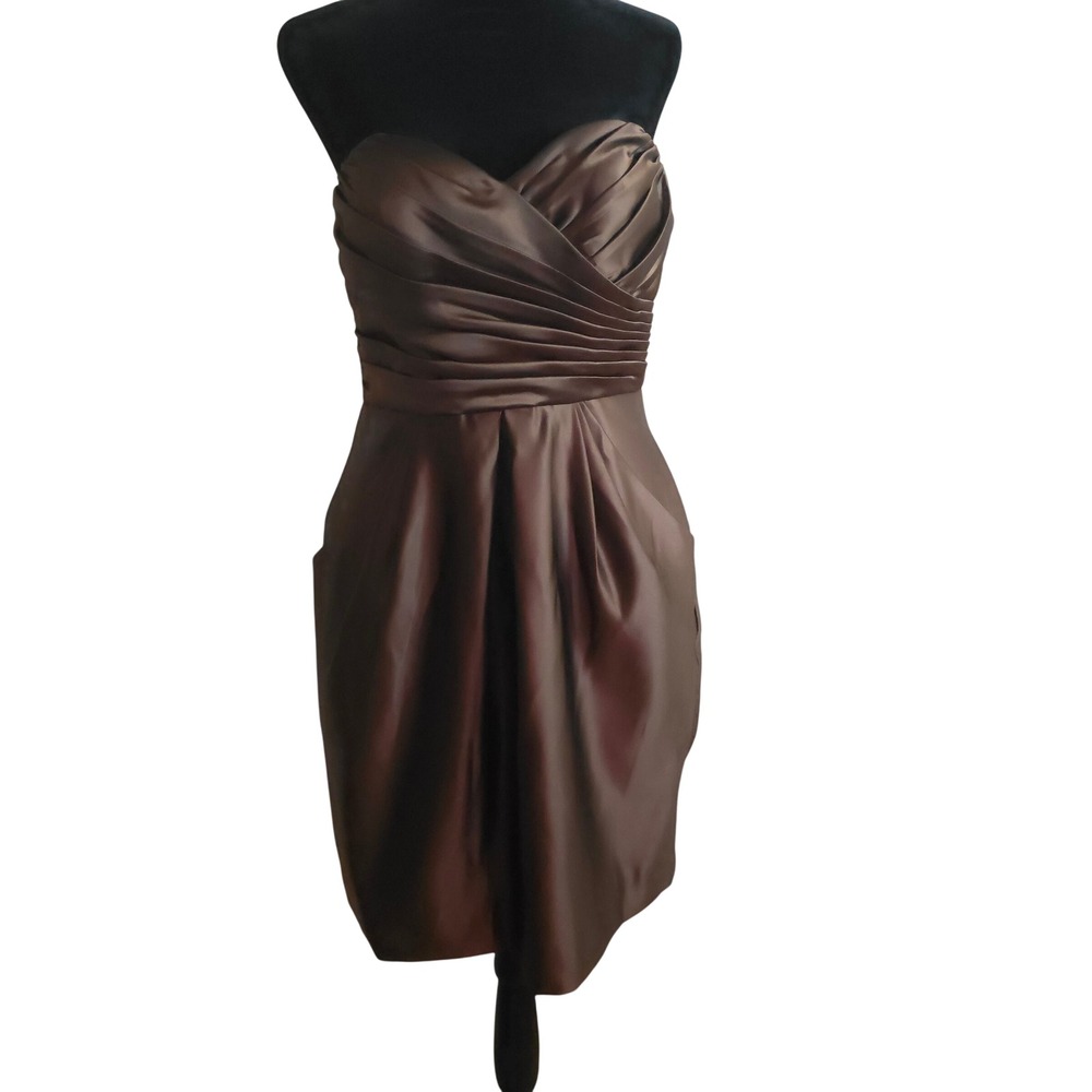 Bari Jay‎ Brown Strapless Ruched Sweetheart Bridesmaid Formal Dress